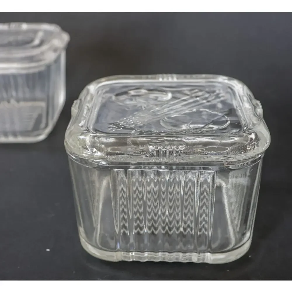 VTG Federal Glass Refrigerator Dish Set 2 Square Retro Midcentury Cottage Farm